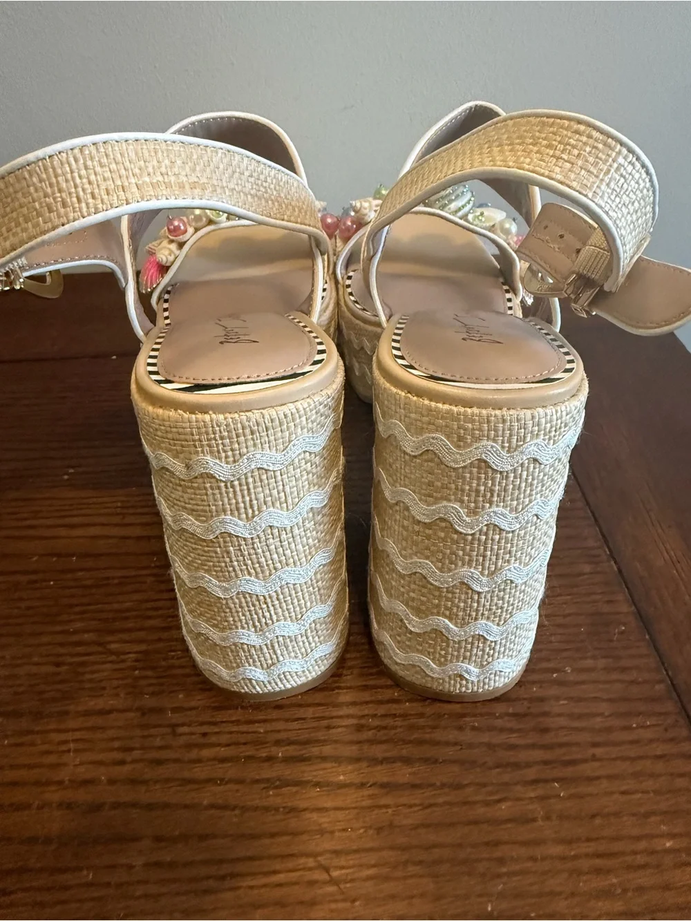 Betsey Johnson Shellie Espadrille Sandal with Beaded Shell Accent - NEW